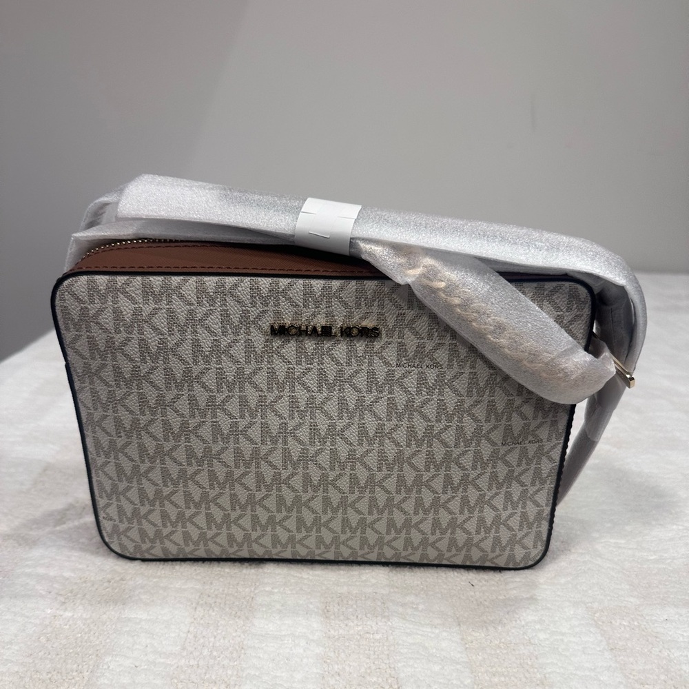 Michael Kors Silver and Gray Logo Crossbody